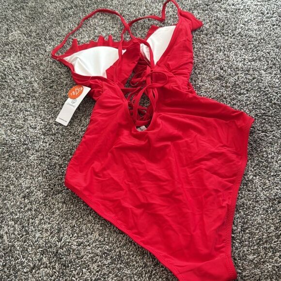 Stylish Red charmo One Piece Swimsuit strappy women’s suit nwt large spf 50 - Picture 4 of 4